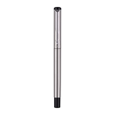Parker Vector Stainless Steel Roller Ball Pen Chrome Trim With Card Holder Gift Set - Blue Ink, Pack Of 1