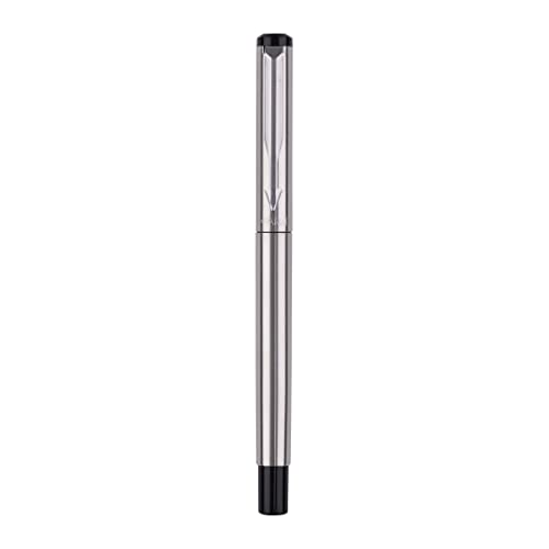 Parker Vector Stainless Steel Roller Ball Pen Chrome Trim With Card Holder Gift Set - Blue Ink, Pack Of 1
