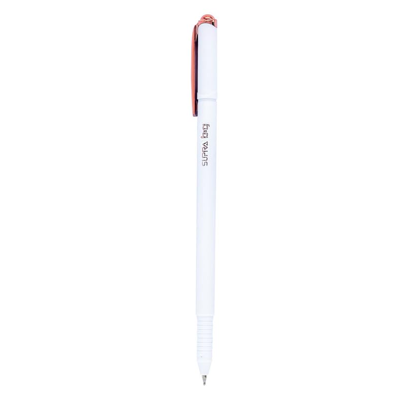 Supra B&G 0.7mm Rose Gold Ball Point Pen Jar Pack | Stylish White Body With Rose Gold Clip | Long Lasting Smooth Refillable Pen | Extended Writing Lengths With Lesser Pressure | Blue Ink, Pack Of 50