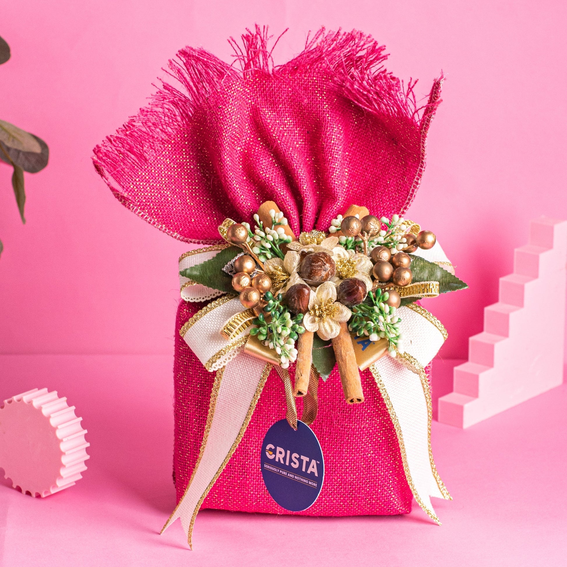 CRISTA Earthy Spice Potli - Pink| Pack of 4| Diwali Gift| Pure Spice Gifting: 375 gms