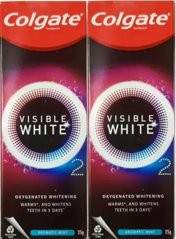 Colgate Visible White O2, Teeth Whitening Toothpaste 25g, Active Oxygen Technology Toothpaste  (50 g, Pack of 2)