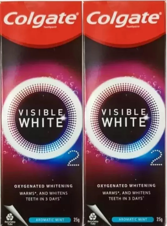 Colgate Visible White O2, Teeth Whitening Toothpaste 25g, Active Oxygen Technology Toothpaste  (50 g, Pack of 2)