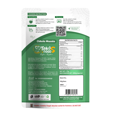 Takos Food Chhole Masala | Ready To Eat 250 gms