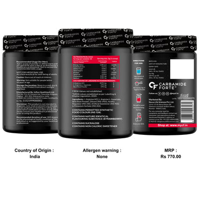 Carbamide Forte L Arginine Powder with Beetroot 3000mg - Strawberry Flavour - 90g