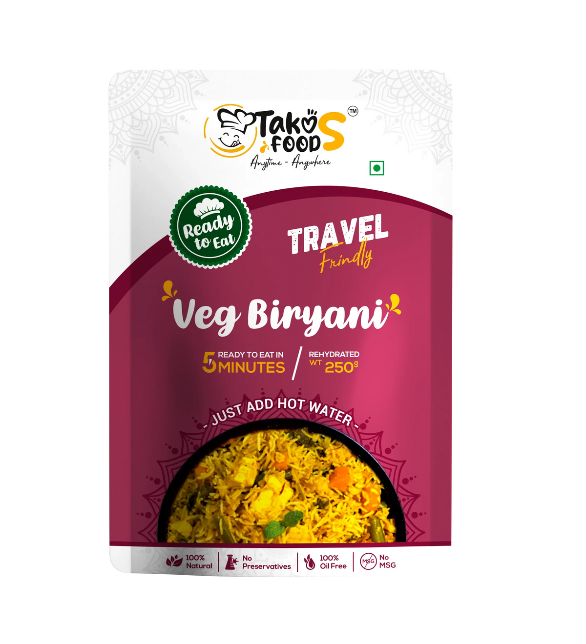 Takos Food Veg Biriyani | Ready To Eat 250 gms