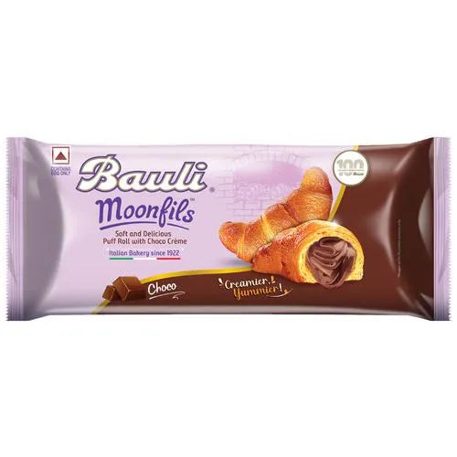 Bauli Moonfils - Choco Cream, Centre Filled Puff Rolls, Italian Recipe, Soft & Delicious, 50 g Pouch