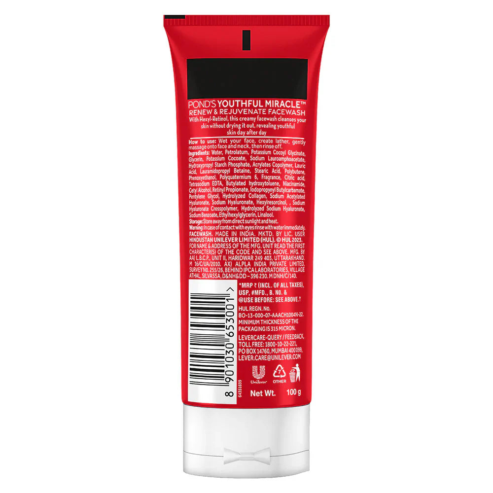 Pond's Youthful Miracle Hexyl Retinol, Renew & Rejuvenate Face Wash - 100 gm