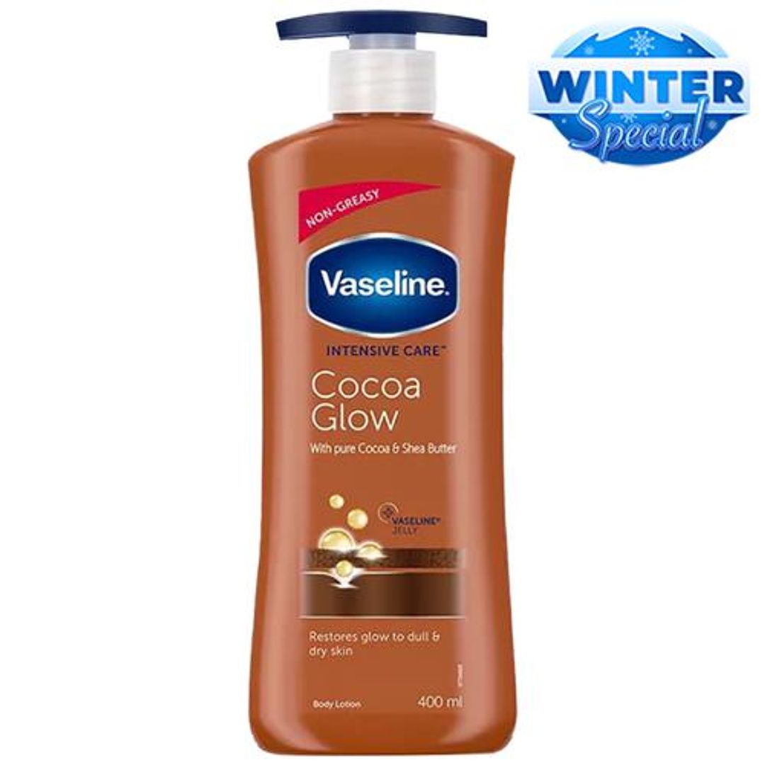 Vaseline Intensive Care Cocoa Glow Body Lotion - With Shea Butter, Non-Greasy Formula, 400 ml