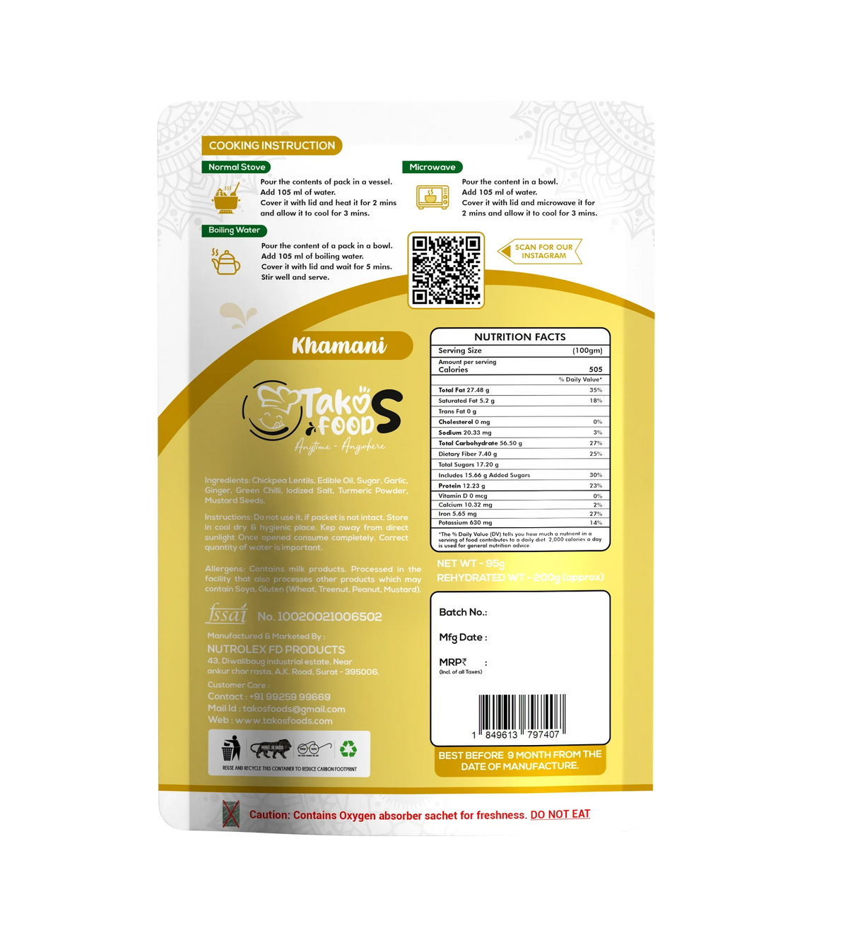 Takos Food Khamni | Ready To Eat 200 gms