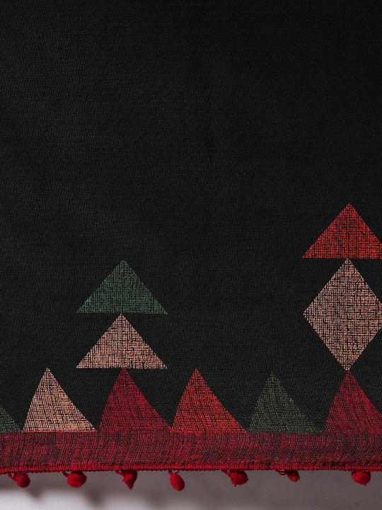 Black & Red Polycotton Printed Saree
