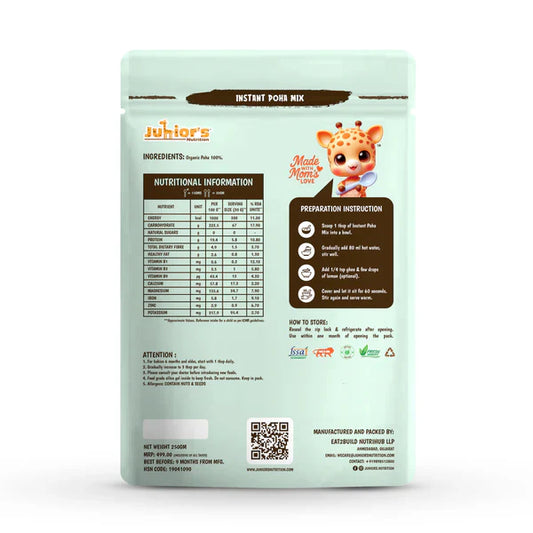 Junior's Nutrition Instant Poha Mix For Young Kids (6+ Months) | 500 gms
