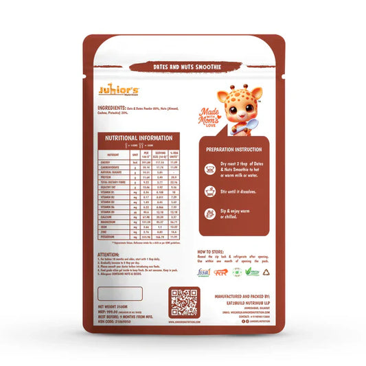 Junior's Nutrition Dates And Nuts Smoothie For Young Kids (18+ Months) | 500 gms
