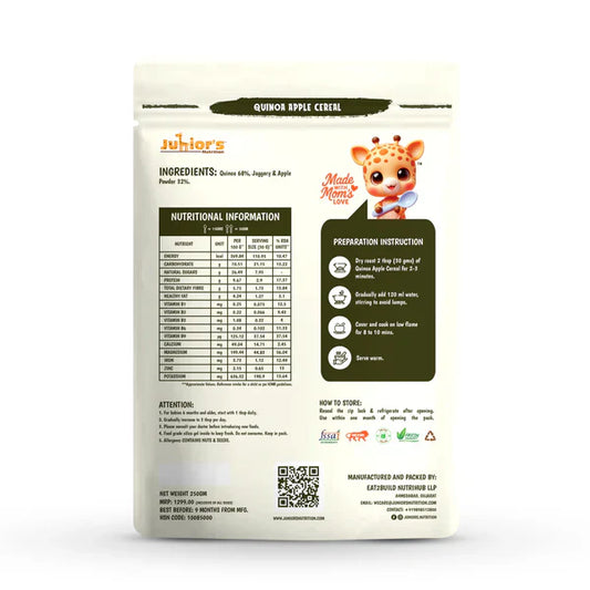 Junior's Nutrition Quinoa Apple Cereal For Young Kids (6+ Months) | 500 gms