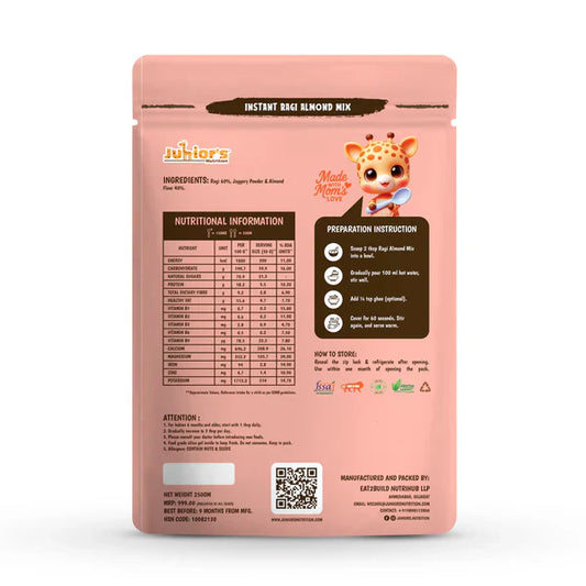 Junior's Nutrition Instant Ragi Almond Mix For Young Kids (6+ Months) | 500 gms