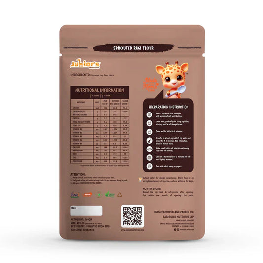 Junior's Nutrition Sprouted Ragi Flour For Young Kids (6+ Months) | 500 gms