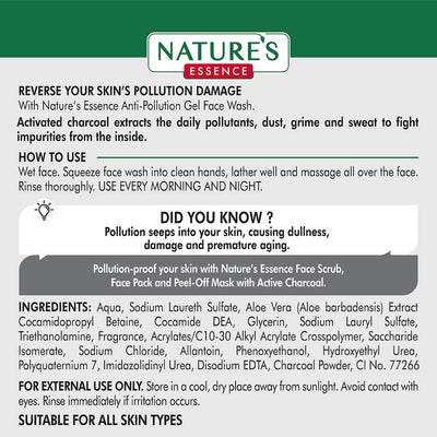Nature's Essence Anti-Pollution Gel Face Wash - Active Charcoal