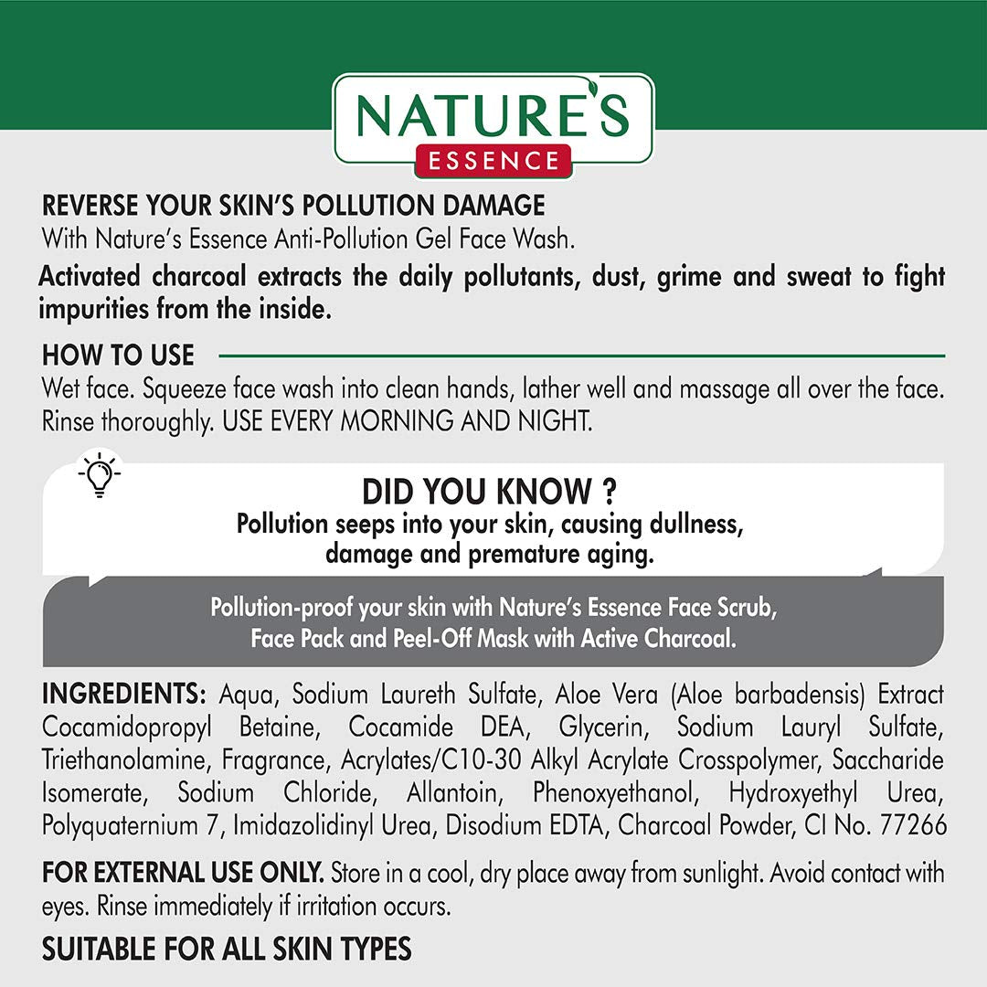 Nature's Essence Anti-Pollution Gel Face Wash - Active Charcoal