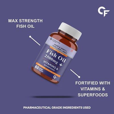 Carbamide Forte Fish Oil 2500mg- 60 Capsules| (Omega 3 1500mg; 900 mg EPA and 600mg DHA Per Serving) Capsule For Men & Women with Biotin, Vitamin D, Vitamin K2-MK7