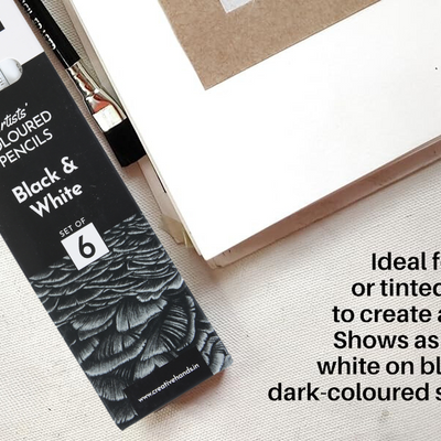 BRUSTRO Artists Coloured Pencils | Black & White | Set of 6 ( 3 Whites and 3 Blacks ) | Ideal for Students and Adults, Color, Sketching, Shading, Drawing, Blending, Mandala Art, School, Office Use