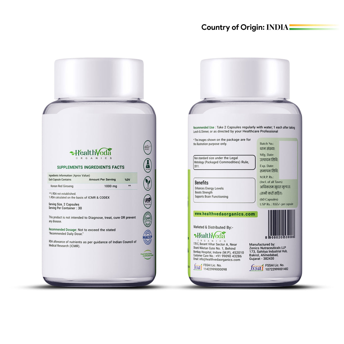 Health Veda Organics Plant Based Korean Red Ginseng Capsules