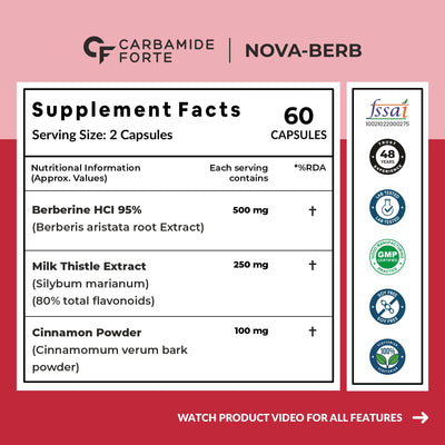 Carbamide Forte Berberis Berberine 95% with Milk Thistle & Cinnamon | Berberine Capsules 500mg | Berberine HCL Supplements | Boost Metabolism & Supports Immune Function | 60 Veg Capsule