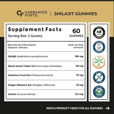 Carbamide Forte Himalayan Shilajeet/Shilajit Gummies | Improves Strength, Stamina And Immunity | Shilajit Original Gold Gummies For Men & | 60 Gummies
