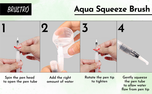 Brustro Aqua Squeeze Leak Proof Watercolour Brush Pen Flat, Small,Medium,Large (Assorted) - Pack of 3