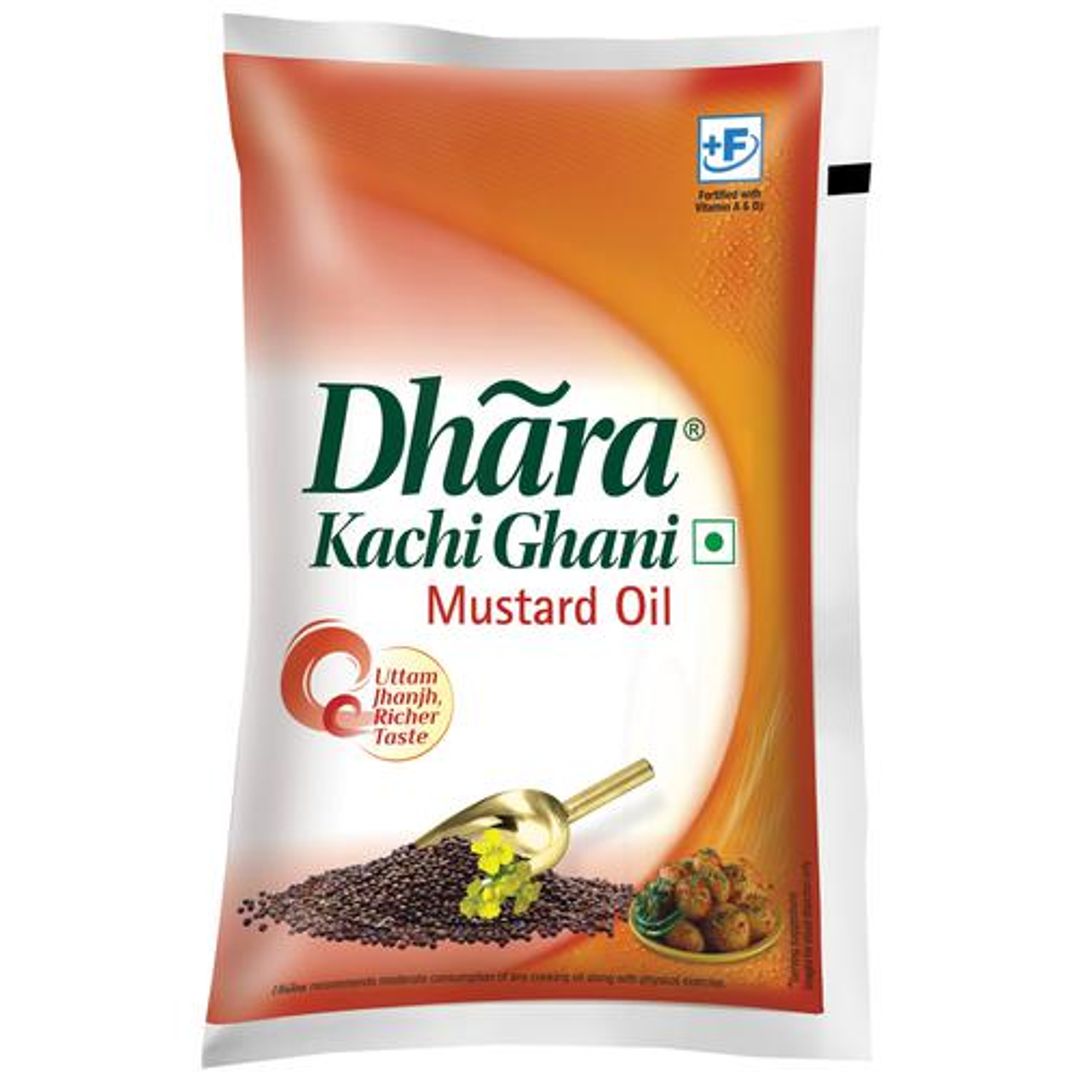 Dhara Oil - Mustard (Kachi Ghani), 1 L Pouch