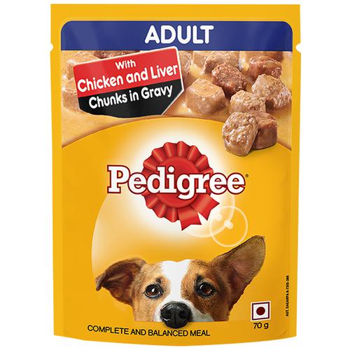 Pedigree Wet Dog Food- Chicken & Liver Chunks In Gravy, For Adult Dogs, 70 g Pouch