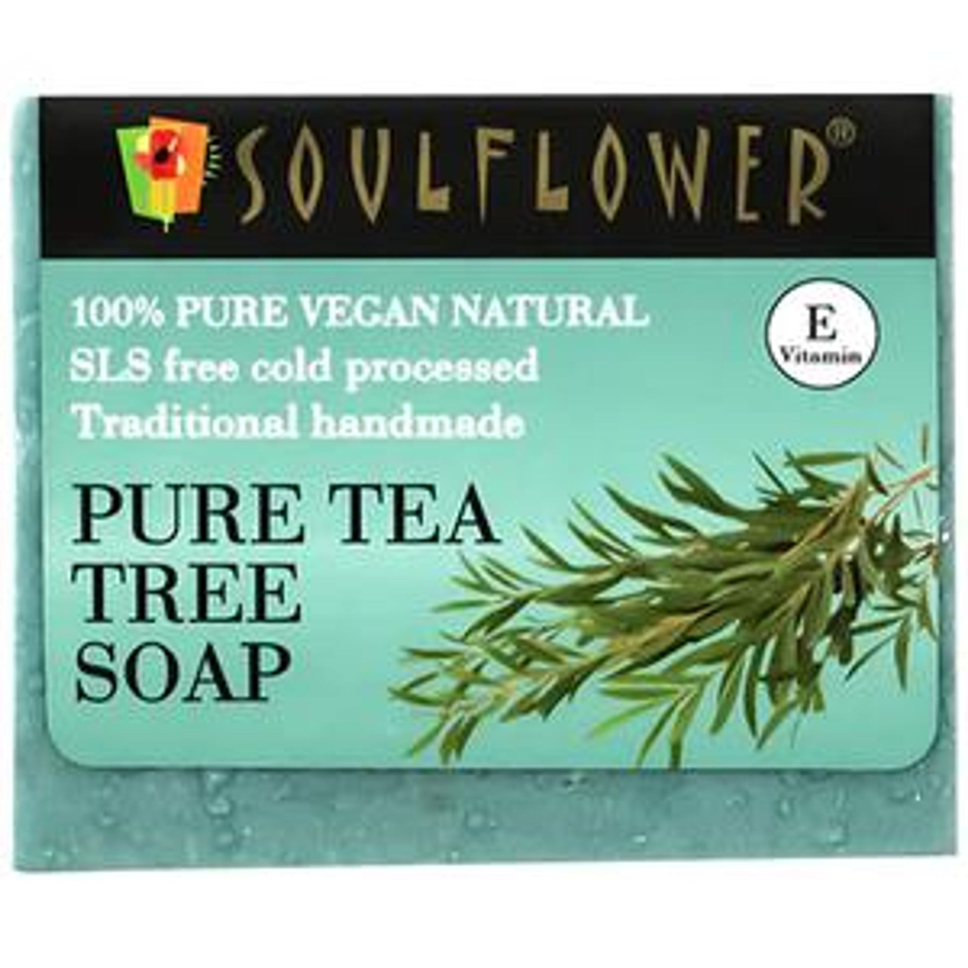Soulflower Pure Tea Tree Oil Handmade Soap - Controls Acne & Pimples, Ideal For Oily Skin
