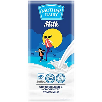 10x Mother Dairy Uht Liquid Milk Carton, (1 Liter each) - Pack of 10
