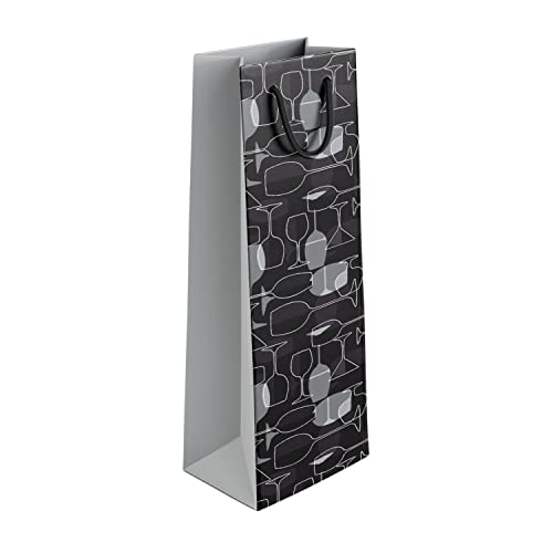 PaperPep Black Glasses 14"X4.85"X3.65" Wine Paper Bag Pack of 10 | Wine Bottle Bags for Return Gifting, Birthday, Presents & Other Occasion