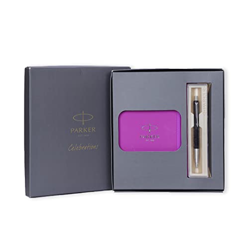 Parker Vector Standard Chrome Trim Roller Ball Pen With Purple Notebook Gift Set - Blue Ink, Pack Of 1