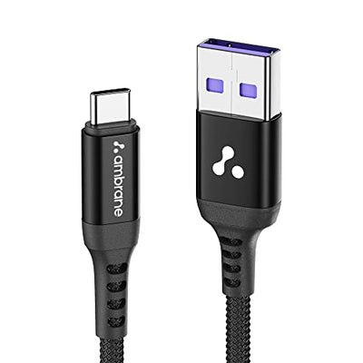 Ambrane Ultra Fast Type C Charging Cable, 65W VOOC Technology, Perfectly Compatible with Samsung, Mi, Realme, Oppo, Vivo, OnePlus, Nothing Devices, 480Mbps Data Sync, Braided, 1.2 M (ABCVS-12 Black)