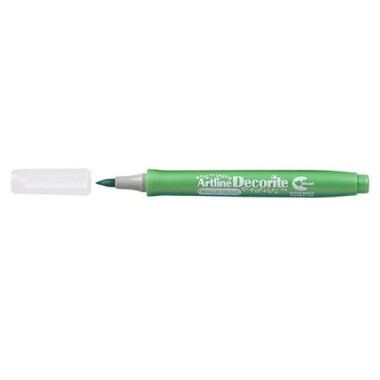 Artline Decorite Mettalic Water Based Brush Marker | Pigment Ink, Xylene-Free | Card Making, Coloring, Scrapbook Photo Album, Rock Art | Black, Mettalic Red, Mettalic Green, Mettalic Blue | Pack of 4