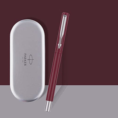 Parker Vector Standard Calligraphy Chrome Trim Fountain Pen Red Body Color - Blue Ink, Pack Of 1