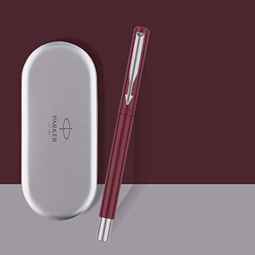 Parker Vector Standard Calligraphy Chrome Trim Fountain Pen Red Body Color - Blue Ink, Pack Of 1