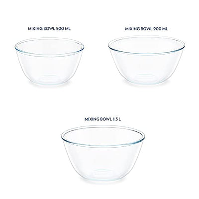 Borosil Glass Serving & Mixing Bowls with Lids, Oven & Microwave Safe Bowls, Set of 3 (500 ml + 900 ml + 1.3 L), Borosilicate Glass, Clear