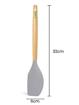 Clazkit YHW844 Silicone Serving Spatula with Heat Resistant Stay Cool Wooden Handle for Cooking, Baking, and Mixing (Grey)