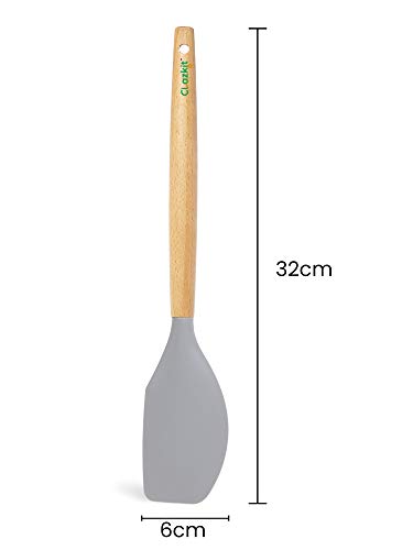 Clazkit YHW844 Silicone Serving Spatula with Heat Resistant Stay Cool Wooden Handle for Cooking, Baking, and Mixing (Grey)