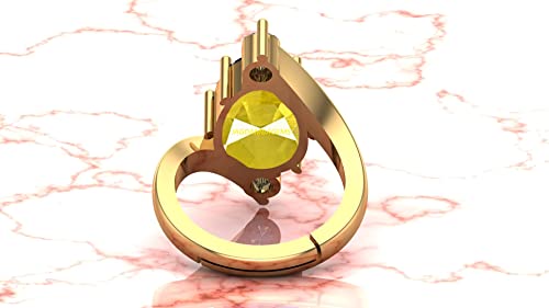 JAGDAMBA GEMS 6.25 Ratti 5.75 Carat Unheated Untreatet A+ Quality Natural Yellow Sapphire Pukhraj Gemstone Gold Plated Ring for Women's and Men's (Lab Certified)