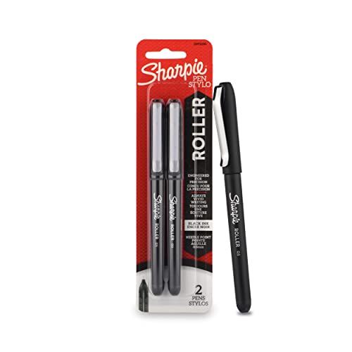 Sharpie Rollerball Pen Black, Needle Point (0.5Mm), 2 Markers