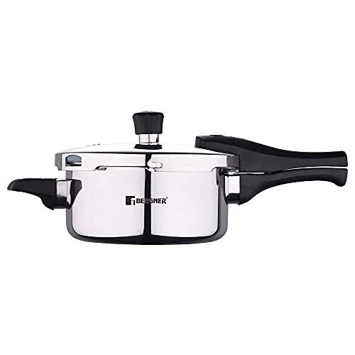 Bergner Argent Elements Triply 2.5 Litres Stainelss Steel Pressure Pan with Triple Safety System, Easy to Use & Hold Handles, Extra locking system