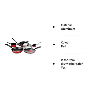 Pigeon by Stoverkraft Non-Stick Cookware Set of 7 Pc w/o Induction Base Includes Nonstick Tawa 23cm, Nonstick Fry Pan 24cm, Nonstick Kadhai with Stainless Steel Lid 24cm, Nonstick Sauce Red, Standard