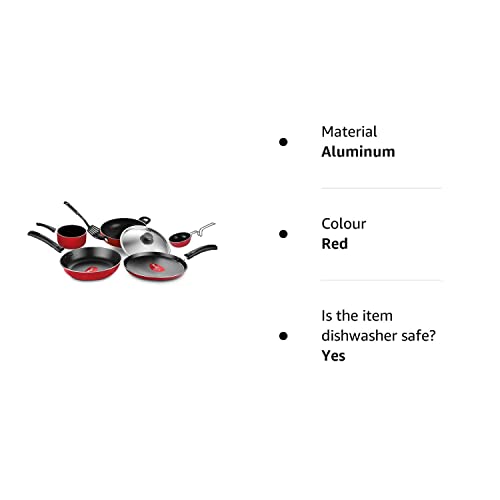 Pigeon by Stoverkraft Non-Stick Cookware Set of 7 Pc w/o Induction Base Includes Nonstick Tawa 23cm, Nonstick Fry Pan 24cm, Nonstick Kadhai with Stainless Steel Lid 24cm, Nonstick Sauce Red, Standard
