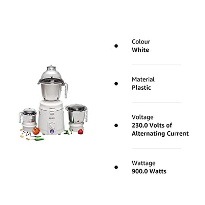 Sujata Dynamix, Mixer Grinder, 900 Watts, 3 Jars (White)