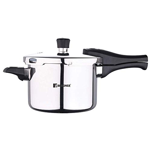 Bergner Argent Elements Triply 3.5 Litres Stainelss Steel Pressure Cooker with Triple Safety System, Easy to Use & Hold Handles, Extra locking system
