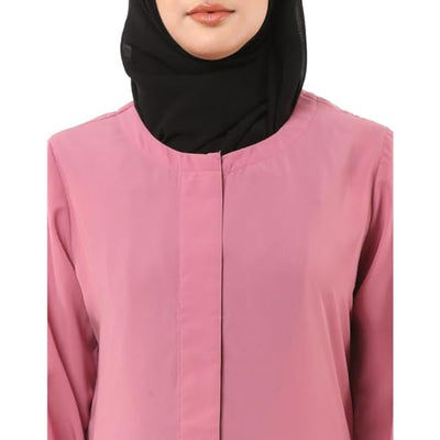 BT - Being Traditional Women’s Front Open Muslim Abaya Dress With Cuff Sleeves Made in Premium Nida Fabric (FOA-020) (2XL, Tulip Pink)