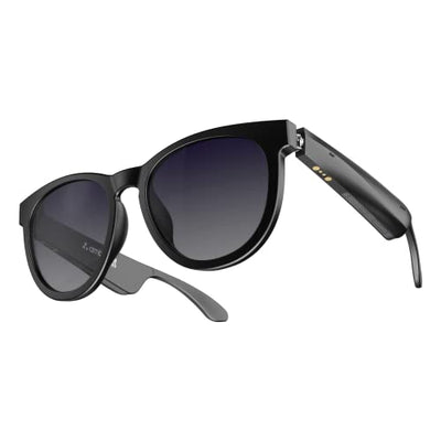 Ambrane Glares R Smart Glasses: Blue Light Filtering & UV Protection Dual Sunglass Lenses, Inbuilt Mic & Speakers, Touch Sensors, Voice Assistant Compatible, Up to 7Hrs Battery, IPX4 Sweatproof(Round)