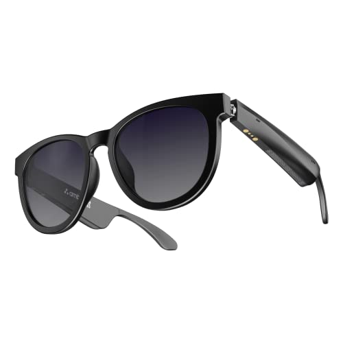 Ambrane Glares R Smart Glasses: Blue Light Filtering & UV Protection Dual Sunglass Lenses, Inbuilt Mic & Speakers, Touch Sensors, Voice Assistant Compatible, Up to 7Hrs Battery, IPX4 Sweatproof(Round)